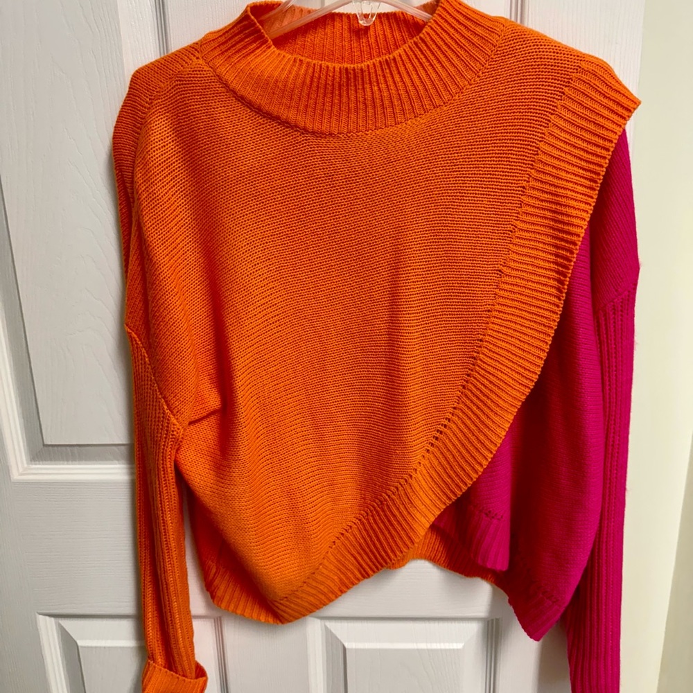 SHEIN Color Block -hot pink and orange sweater-NWOT